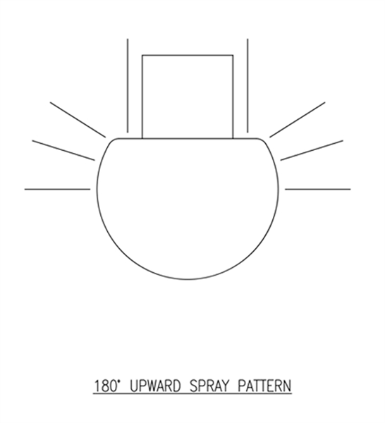 180 degree upward spray pattern icon
